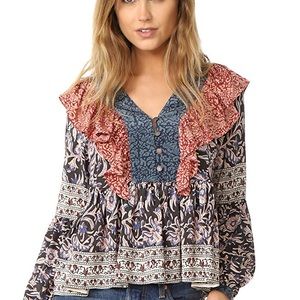 Mixed Print Flutter Blouse